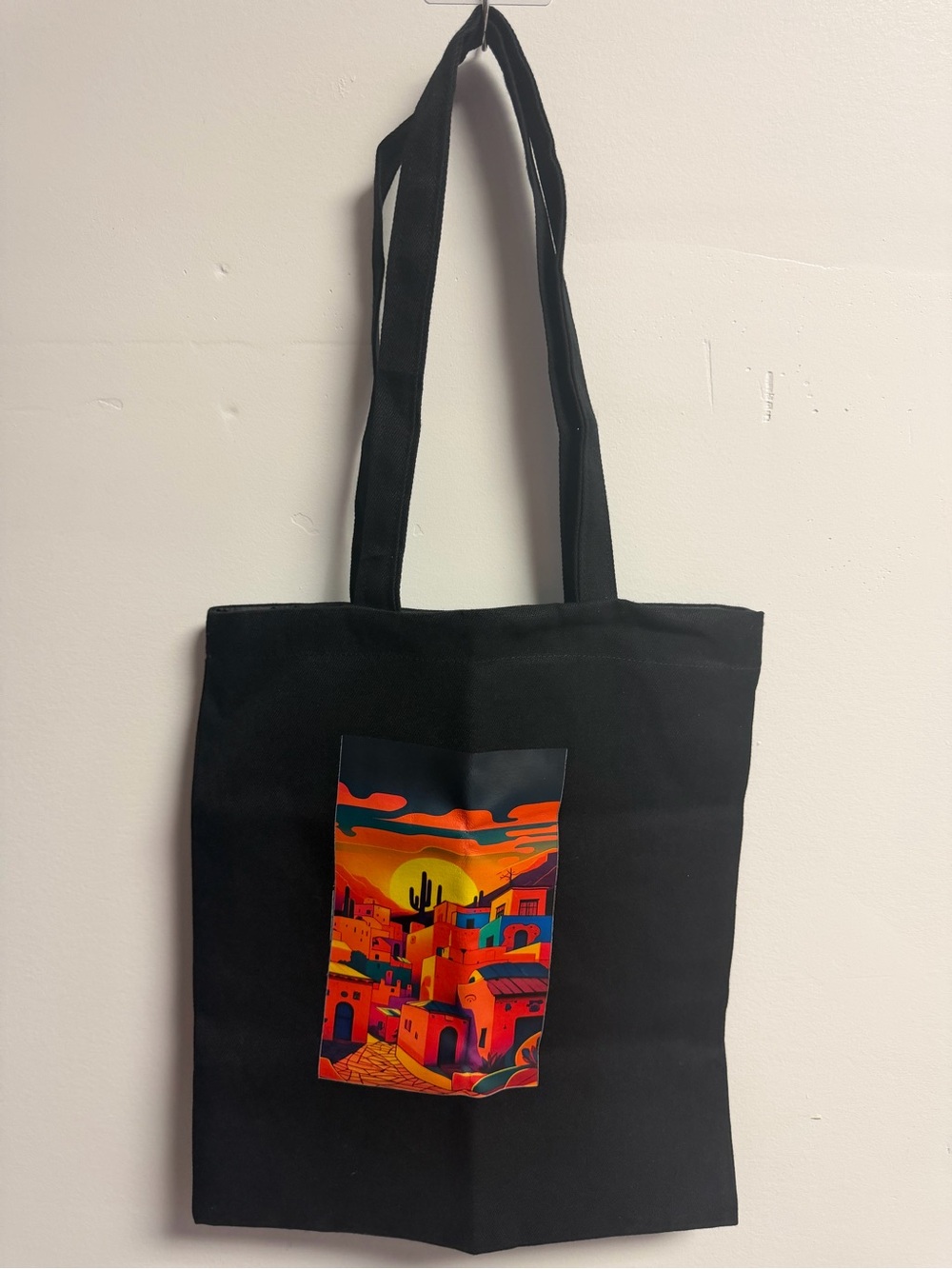 Black Tote Bag with Colorful Desert Print